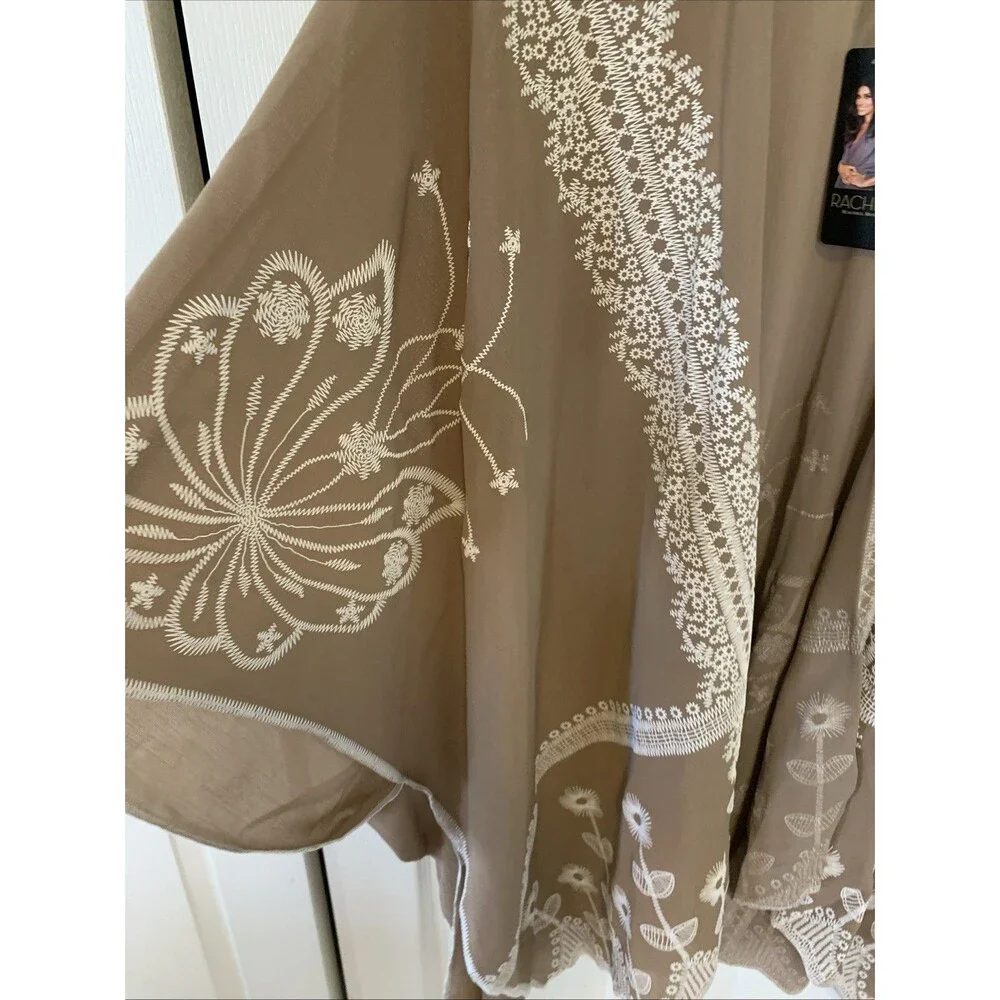 Rachel Women’s Oversized Embroidered Shawl Wrap – Taupe White Lace – NWT